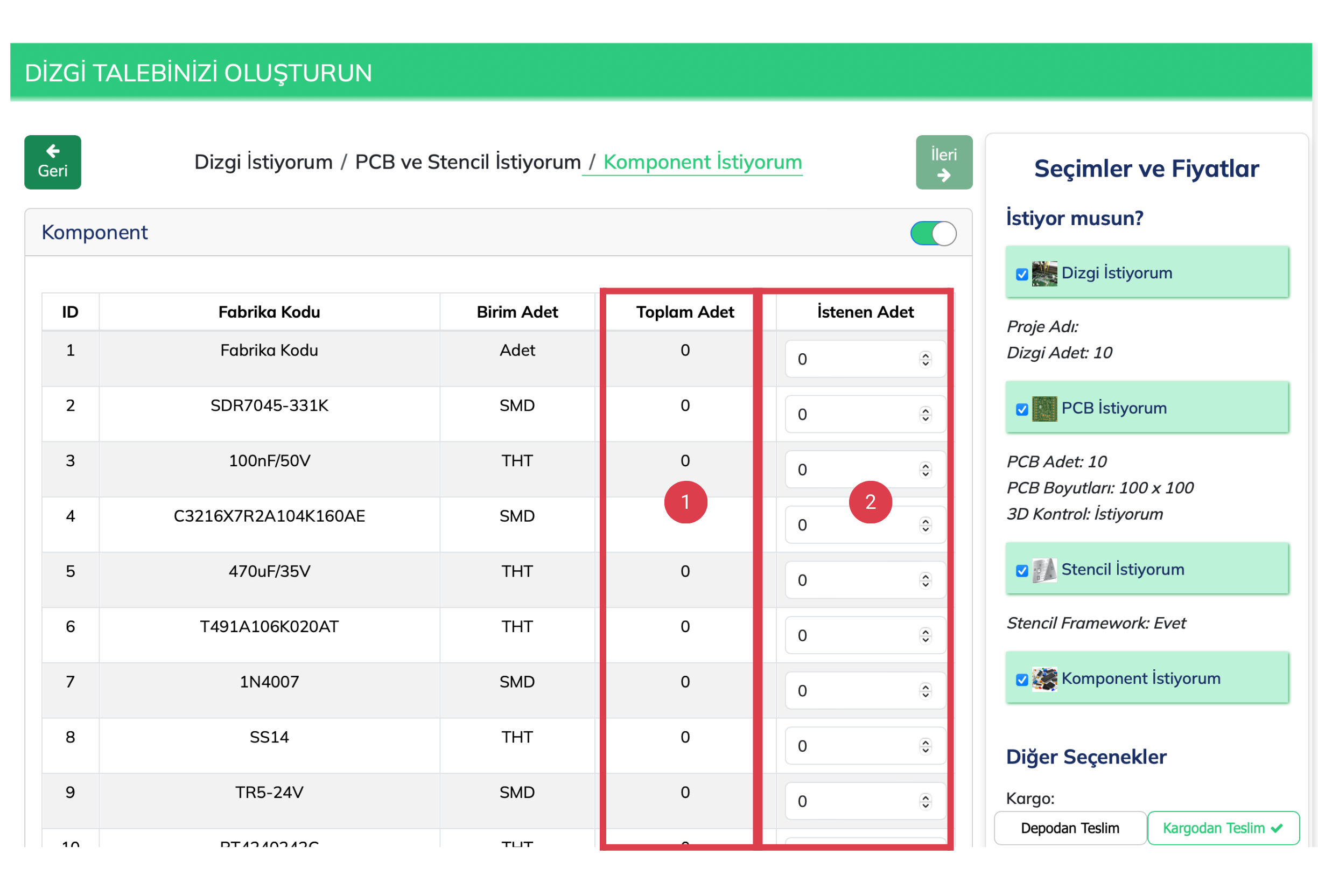 Komponent İhtiyaçları